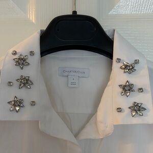 Charter Club White Blouse with Silver Embellishments
